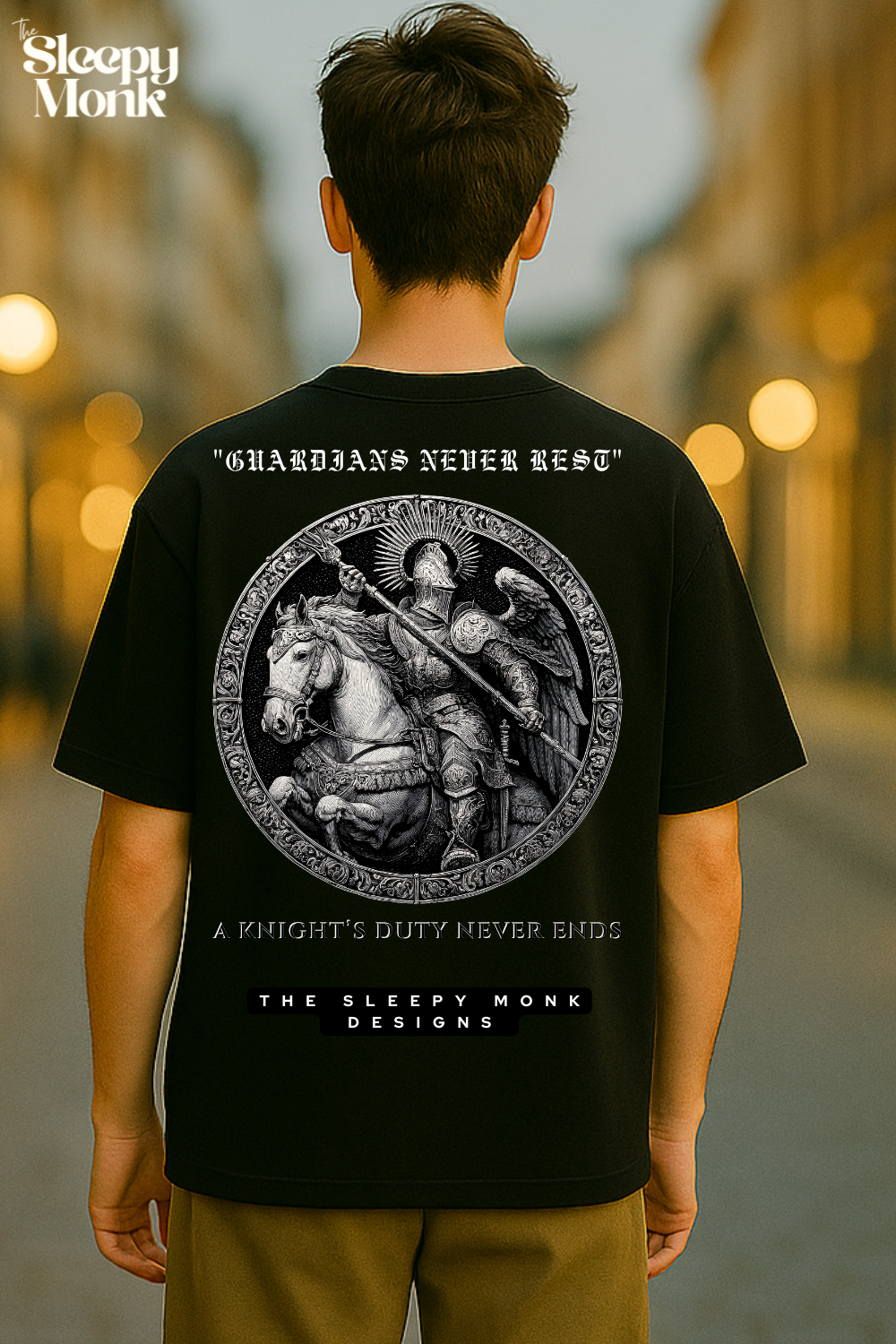 Guardians Never Rest Oversized Black T-Shirt – Knight Graphic Streetwear