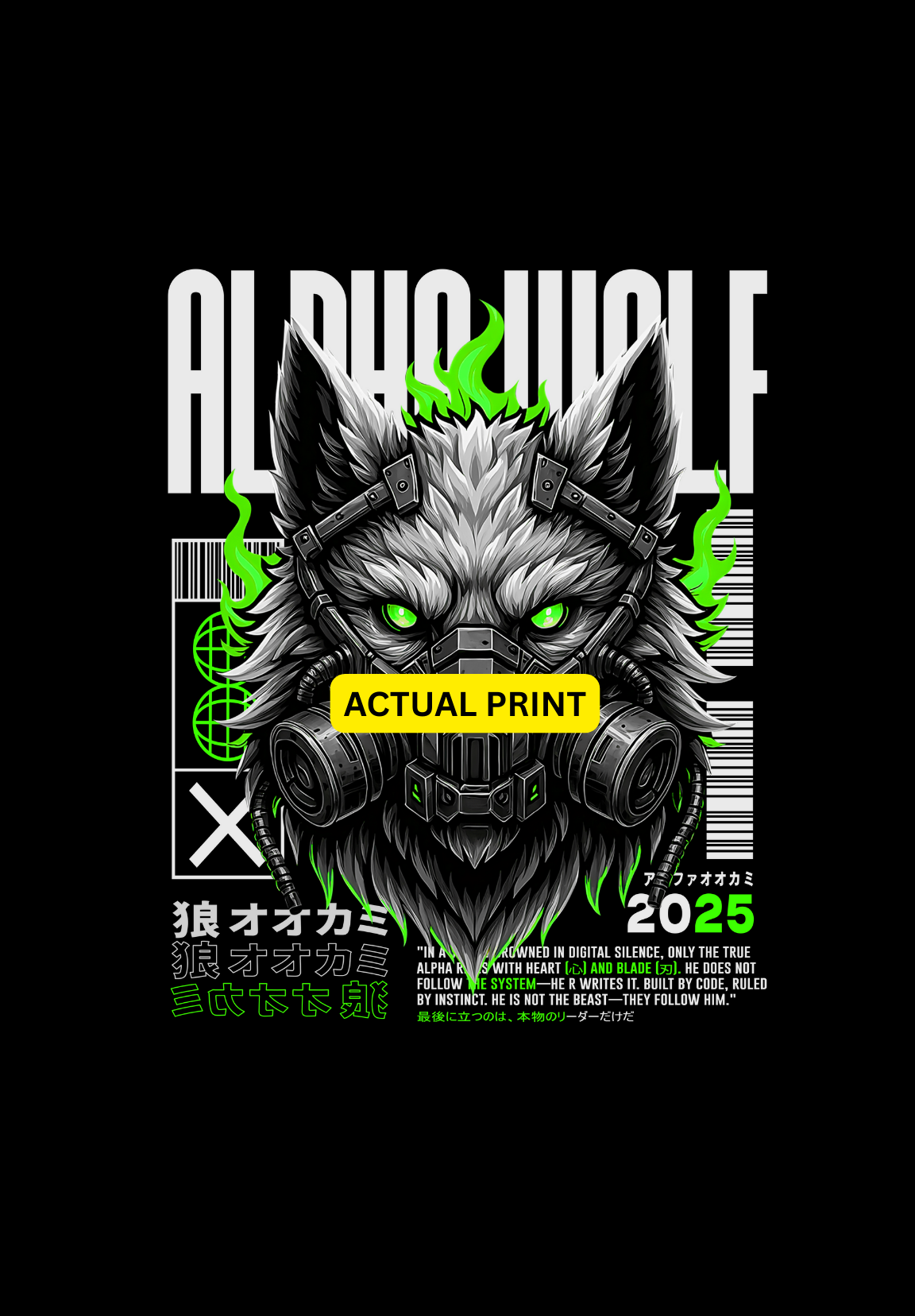 Alpha Wolf Oversized Black T-Shirt – Cyberpunk Wolf