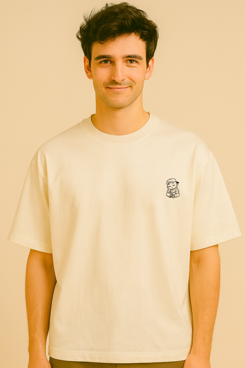 🤍 Cream Oversized Graphic T-Shirt – Minimal Yet Playful