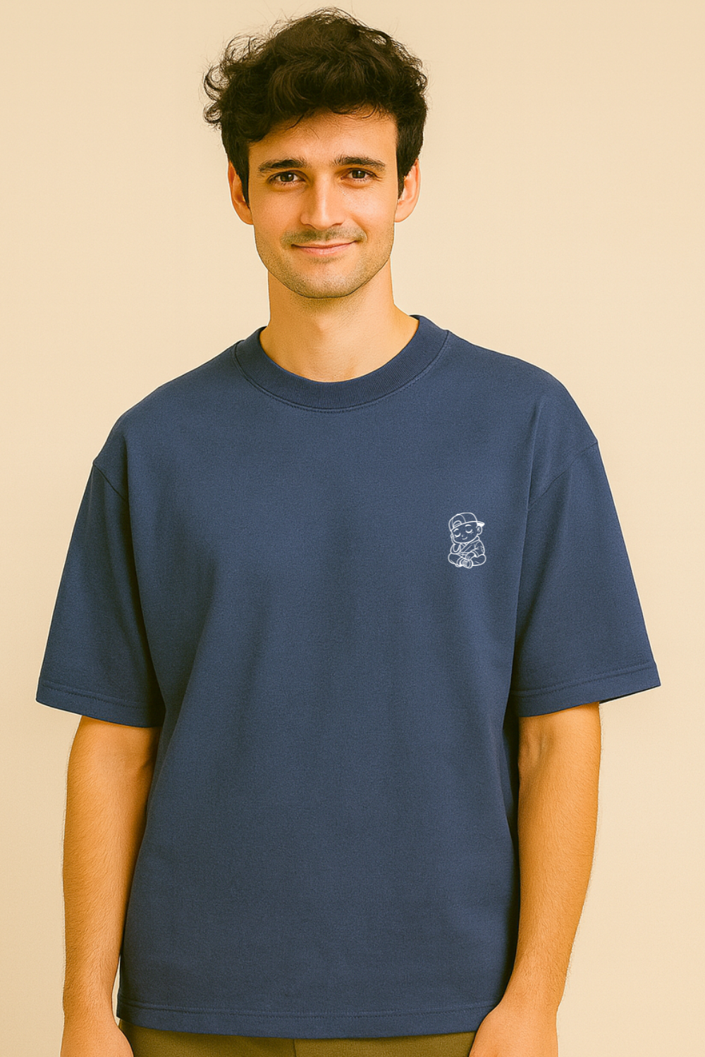 🔵 Navy Blue Oversized Graphic T-Shirt – Bold Minimal Streetwear
