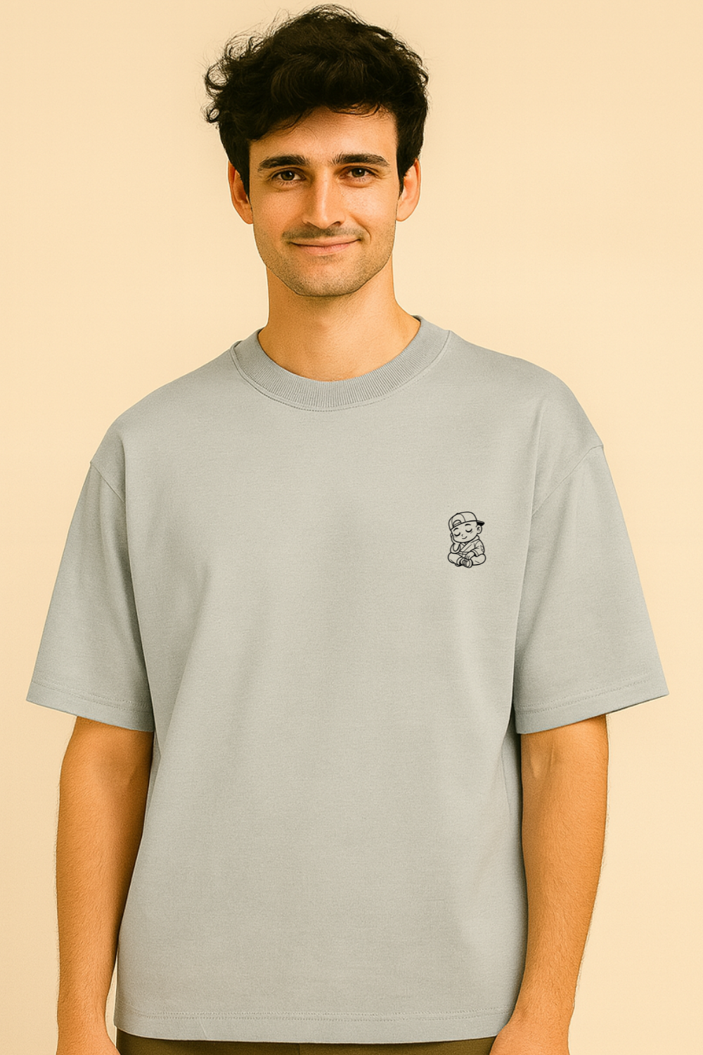 Pastel Grey Oversized T-Shirt with Minimal Graphic