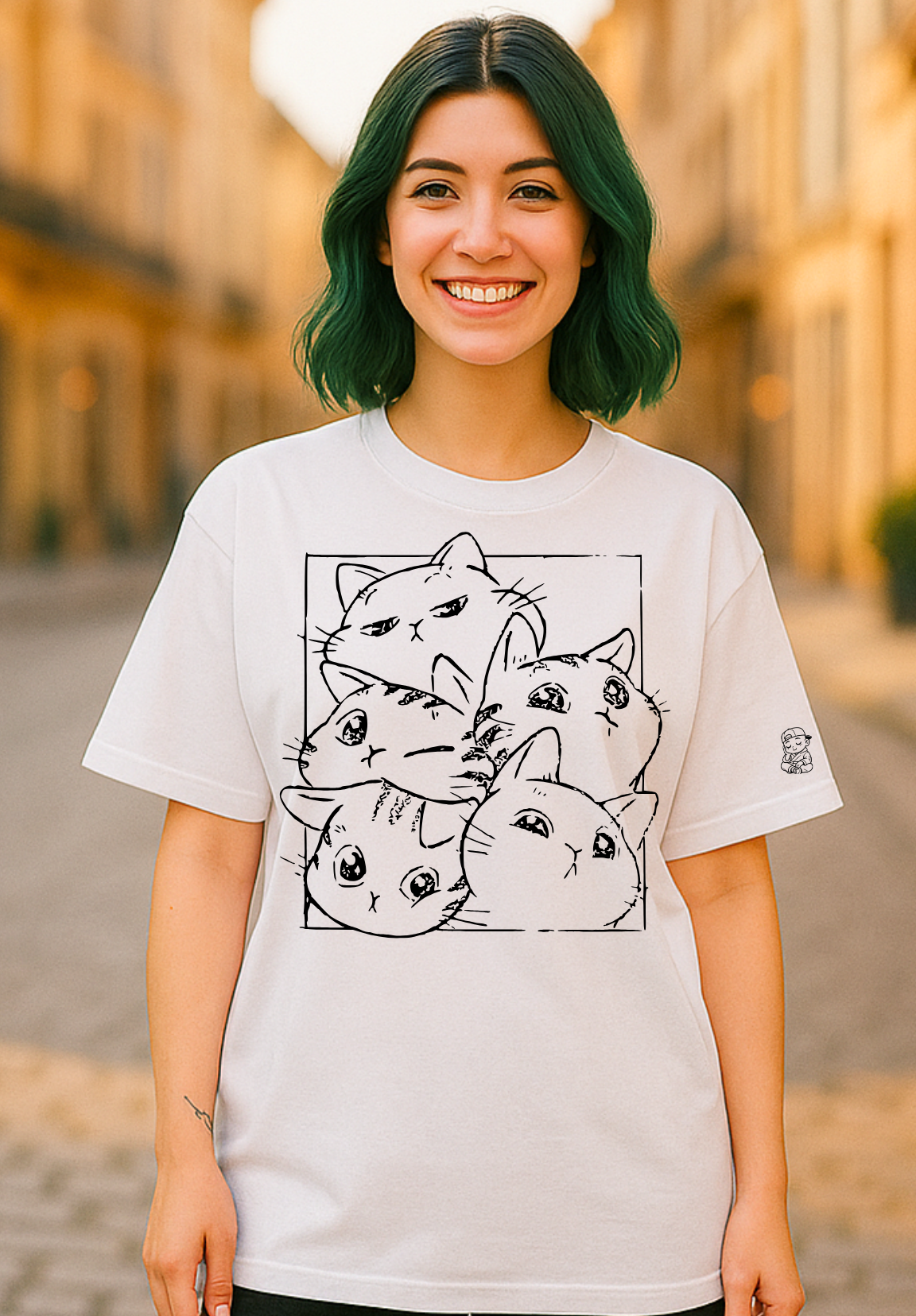 Purr-fectly Oversized Tee 🐾Minimal Cat Sketch  🐾