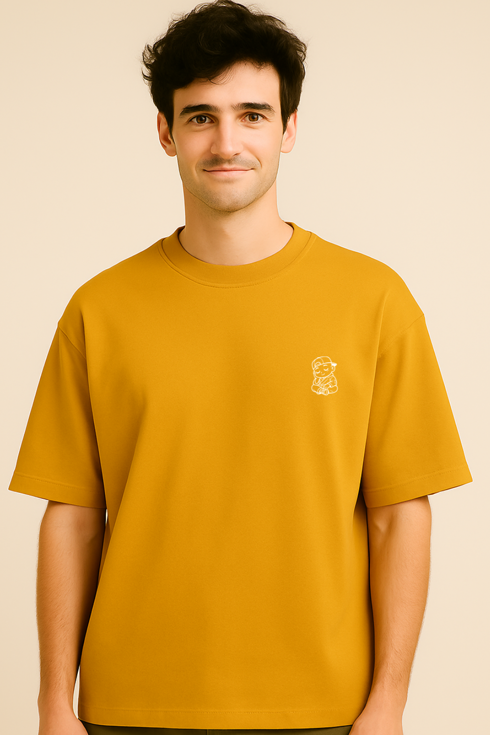 🌕Mustard Yellow Oversized T-Shirt with Minimal Graphic